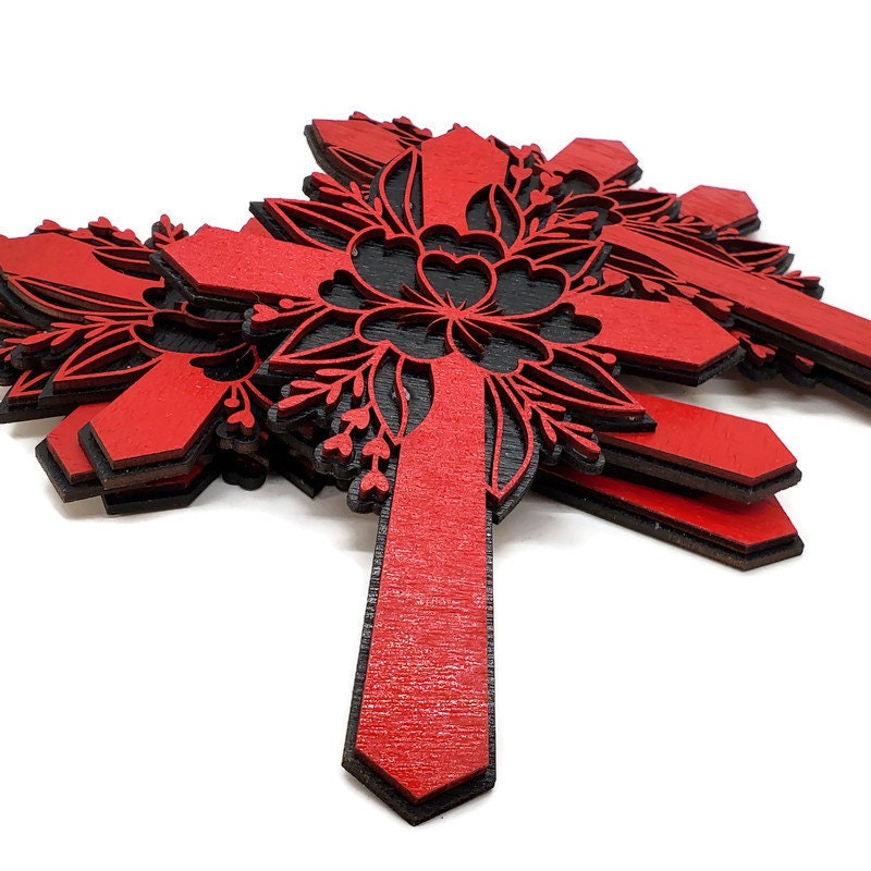 Hand-Painted Red Floral Wood Cross - Elegant Wall Decor. on Black Background, Elegant Wall or Door Decor, Ideal Gift or Home Accent Piece