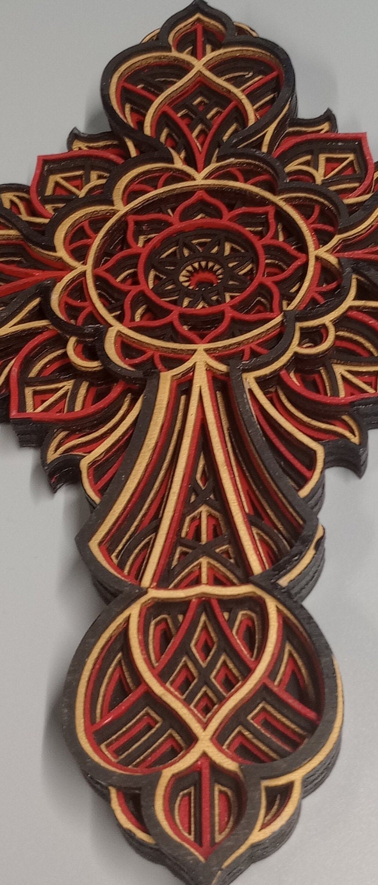 The Mandala Cross 7-layers, a beautiful crucifix cross as a perfect gift for remembering a loved one family or friends. Wall cross display.