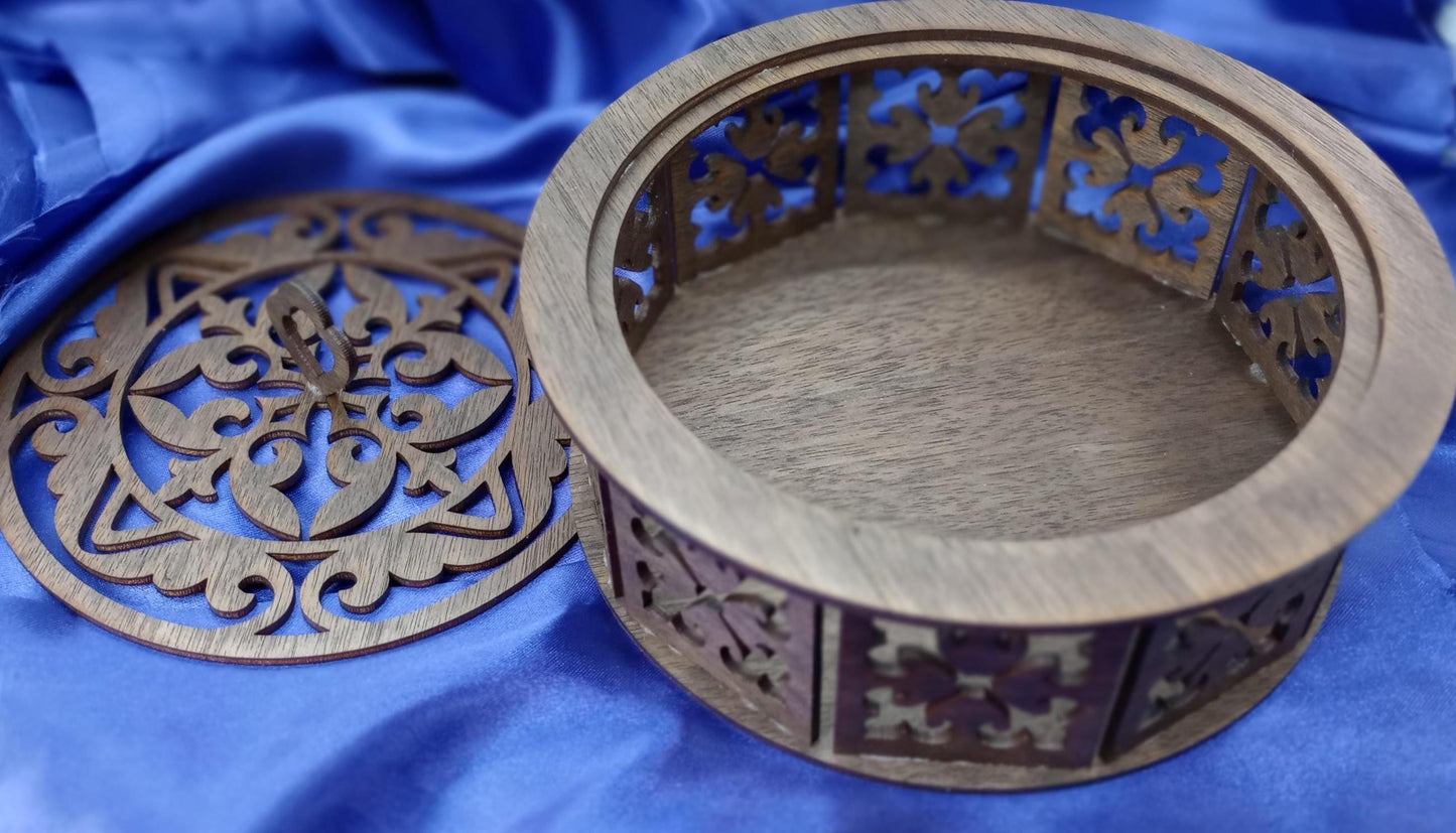 Walnut Wonder Potpourri Holder Handcrafted from Thick Walnut Wood with Elegant Cut-Outs for Aromatic Display and Luxurious Home Decor