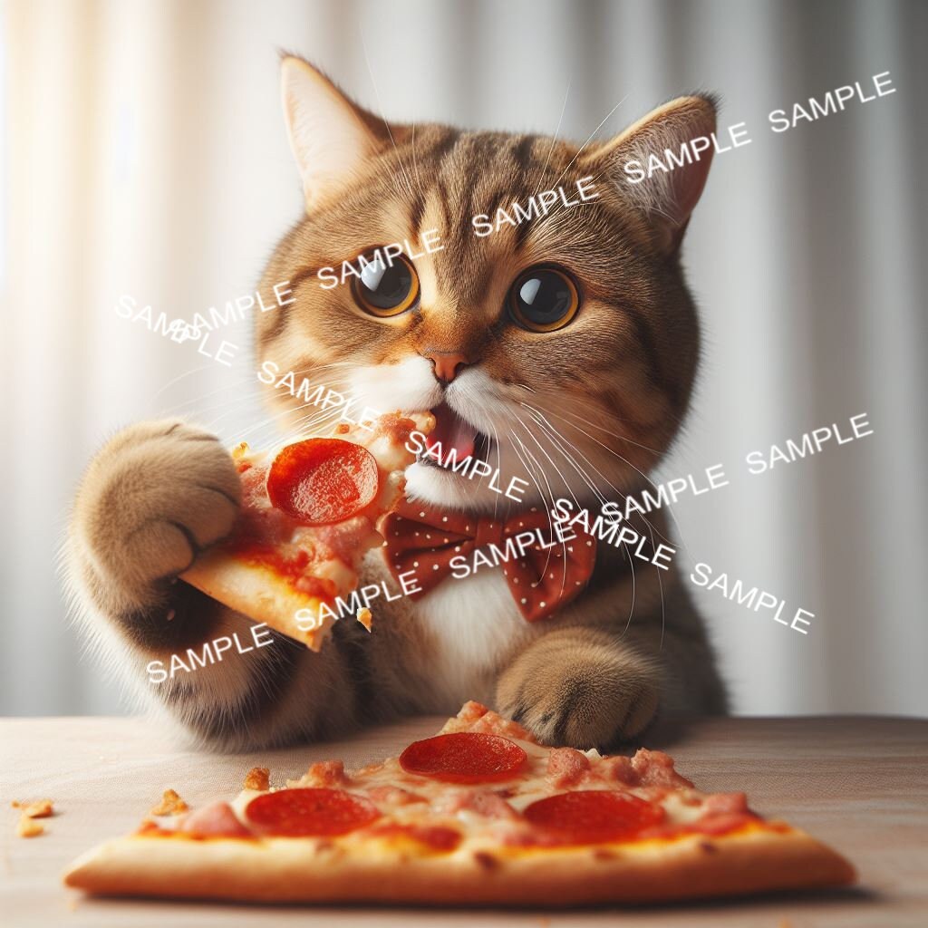 Paws and Pizzas Digital Art Collection: Adorable High-Resolution Cat Images in Whimsical Pizza Scenes Pur-fect for Gifts or Decor. Cute cat!
