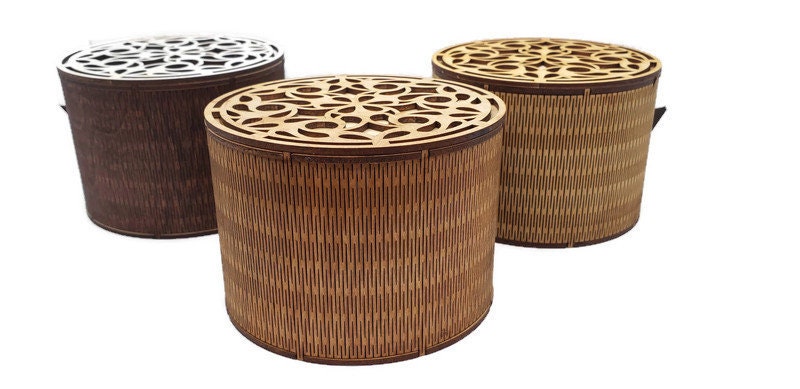 Elegant Round Wood Potpourri Box – Features a Living Hinge Lid for a refined, aromatic gift that blends beauty with craftsmanship. Buy today