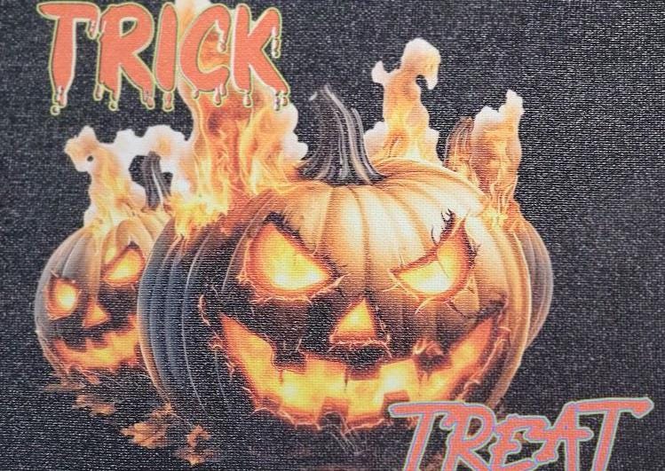 Trick or Treat” 8x10 Canvas—fiery jack-o'-lanterns & bold UV print bring Halloween heat to your décor. Spooky charm, delivered! Scary