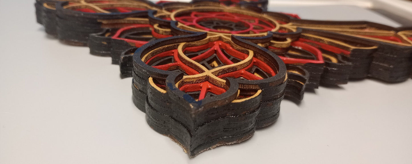 The Mandala Cross 7-layers, a beautiful crucifix cross as a perfect gift for remembering a loved one family or friends. Wall cross display.