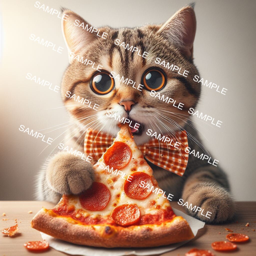 Paws and Pizzas Digital Art Collection: Adorable High-Resolution Cat Images in Whimsical Pizza Scenes Pur-fect for Gifts or Decor. Cute cat!