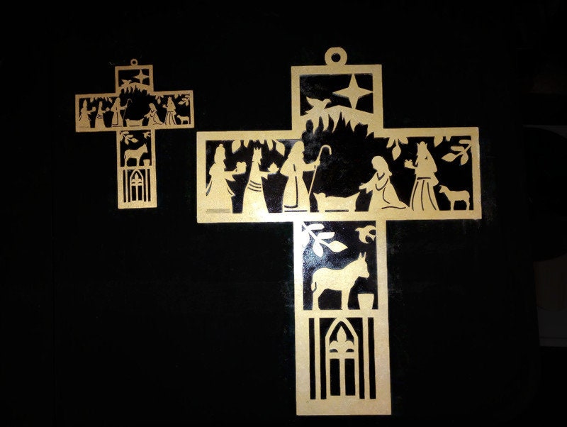 NOW-NEW Door Hanger Christmas Nativity Cross welcome sign - Nativity Scene Cross. Christ in the manger depicted on this Nativity Scent gift!