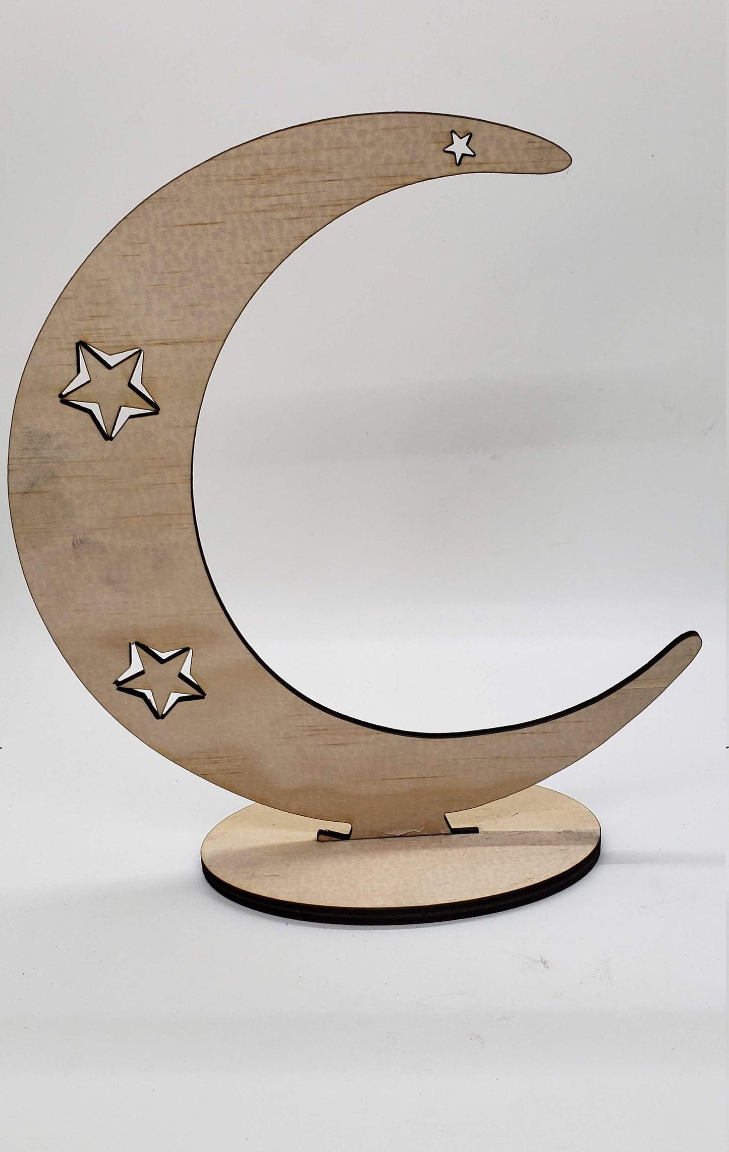 Tabletop Crescent Moon and Stars Display Laser-Cut Unpainted Wood Arch for DIY Decor Jewelry Stand or Celestial Craft Great for dotters