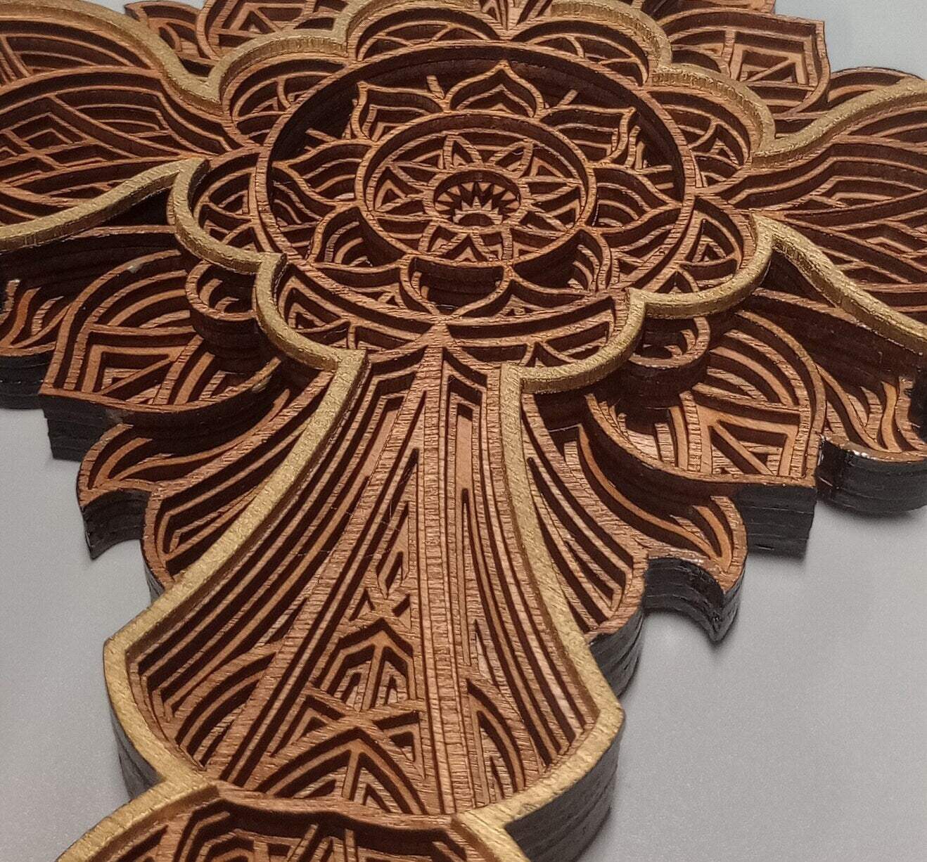 The Mandala Cross 7-layers, a beautiful crucifix cross as a perfect gift for remembering a loved one family or friends. Wall cross display.