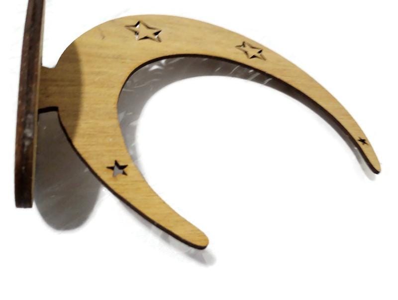 Tabletop Crescent Moon and Stars Display Laser-Cut Unpainted Wood Arch for DIY Decor Jewelry Stand or Celestial Craft Great for dotters