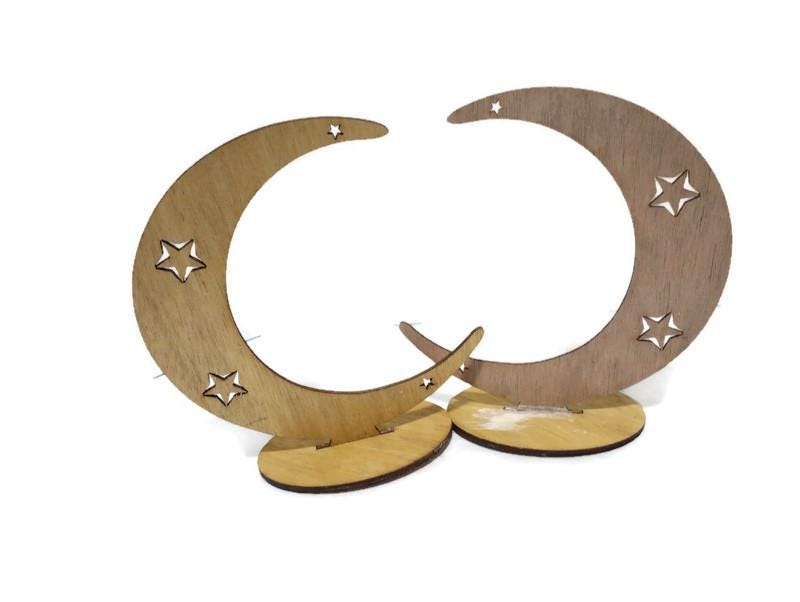 Tabletop Crescent Moon and Stars Display Laser-Cut Unpainted Wood Arch for DIY Decor Jewelry Stand or Celestial Craft Great for dotters
