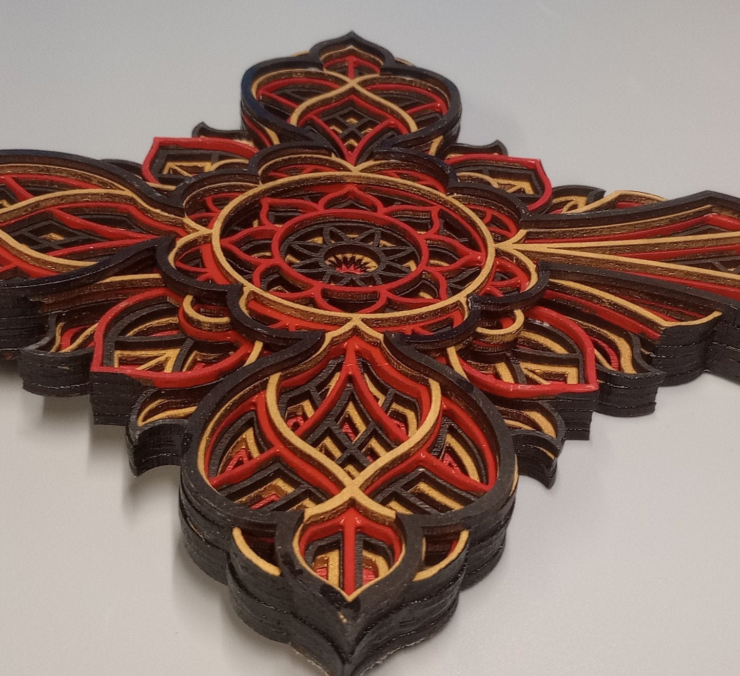 The Mandala Cross 7-layers, a beautiful crucifix cross as a perfect gift for remembering a loved one family or friends. Wall cross display.