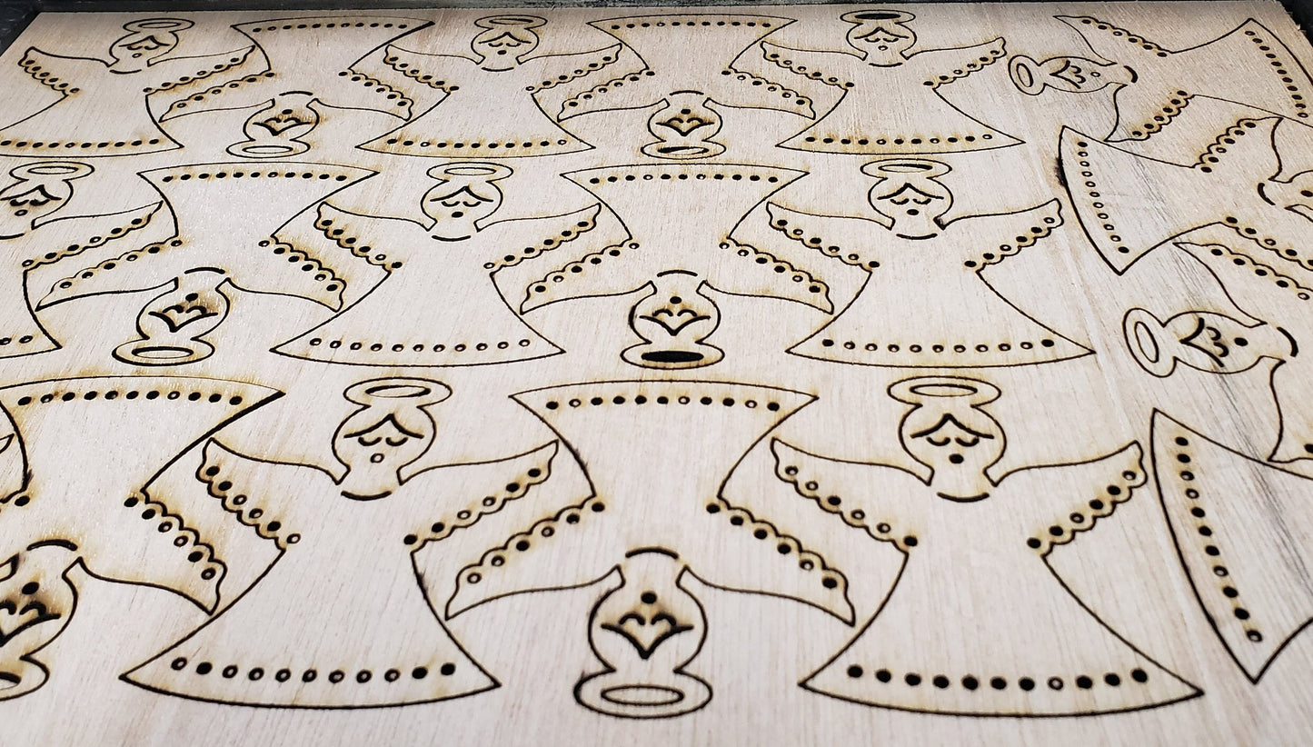 Gracefully carved with a minimalist elegance, this wooden angel radiates peace and holiday cheer. Her closed eyes and gentle smile evoke a sense of calm and quiet joy, while the halo above her head adds a touch of celestial reverence. Outstretched wings, adorned with circular cut-out patterns, frame her figure like a protective embrace. The robe flows downward in soft curves, echoing the wing motif with matching circular accents along the hem. Boldly etched across the bottom.