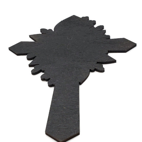 This beautiful, hand-painted wood cross features a vibrant red floral design on a rich black background. Perfect for adding a touch of elegance to any wall or door, this cross measures 8 inches in height, 5.25 inches in width, and 1/4 inch in thickness. Its unique design incorporates flowers, hearts, and ivy, making it a distinctive piece.

Ideal as an affordable gift for family and friends, or a lovely addition to your home decor, this cross is easy to hang. Display it on any wall.