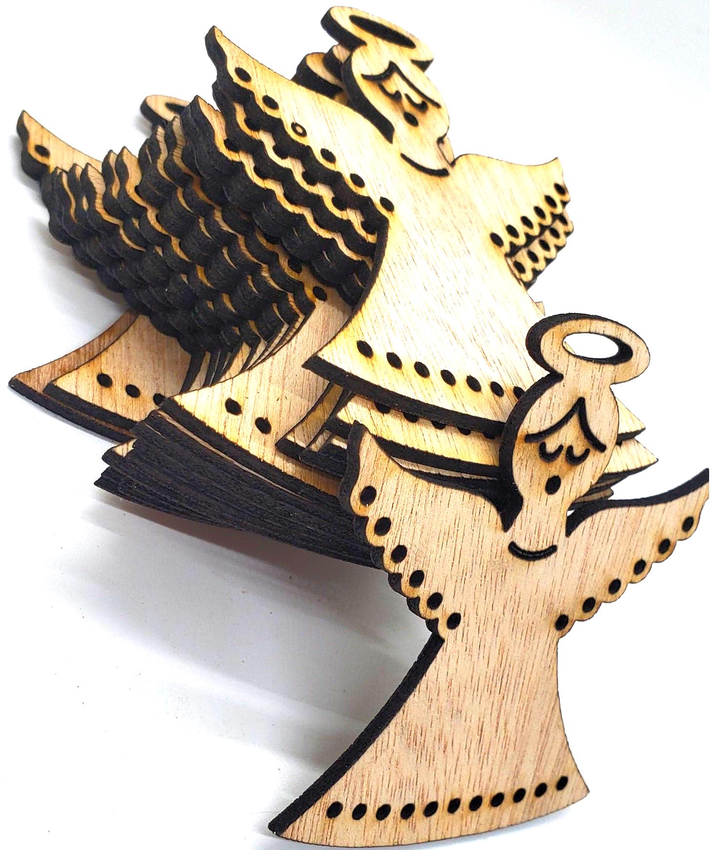 Gracefully carved with a minimalist elegance, this wooden angel radiates peace and holiday cheer. Her closed eyes and gentle smile evoke a sense of calm and quiet joy, while the halo above her head adds a touch of celestial reverence. Outstretched wings, adorned with circular cut-out patterns, frame her figure like a protective embrace. The robe flows downward in soft curves, echoing the wing motif with matching circular accents along the hem. Boldly etched across the bottom.