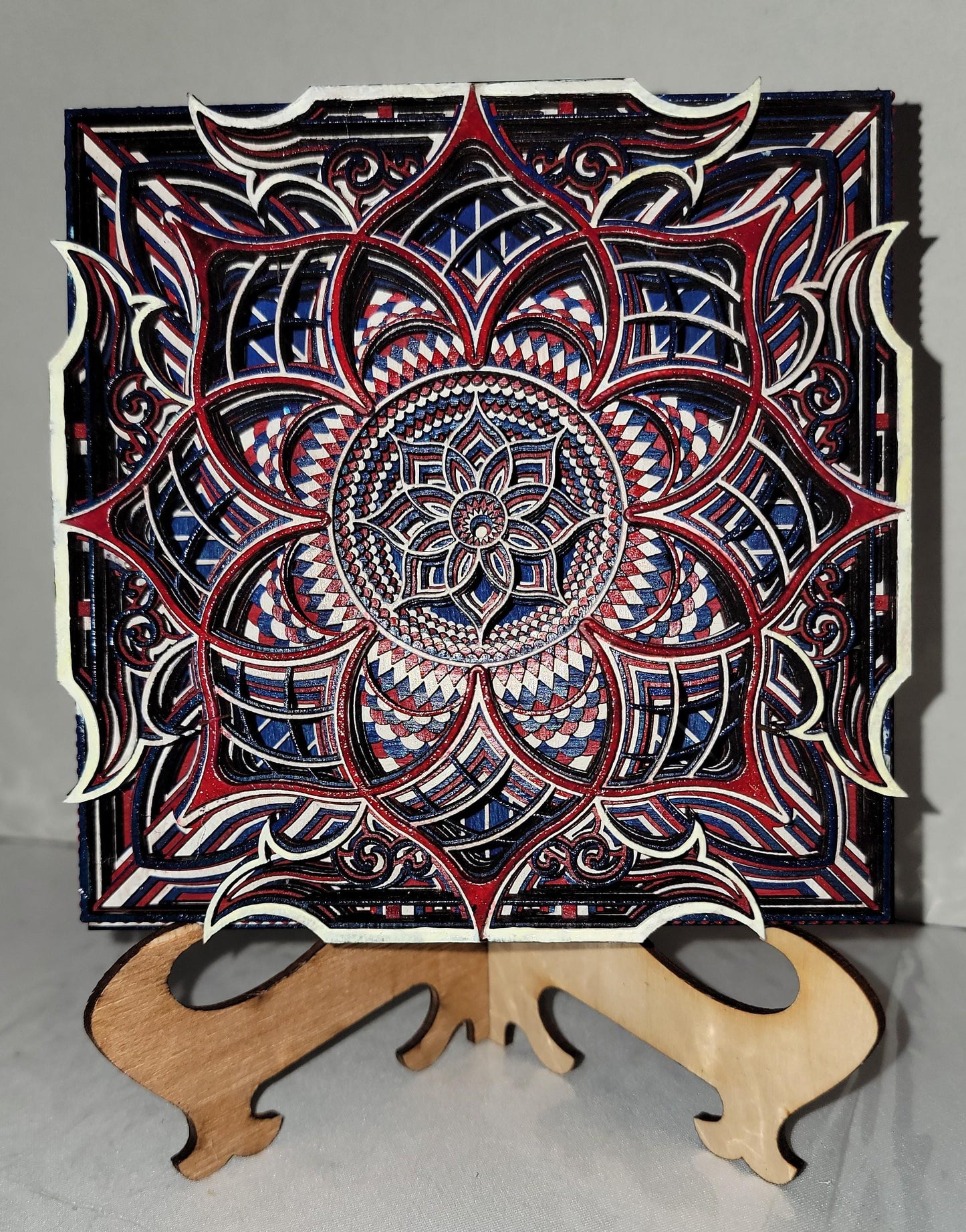 Enchanting Mandala Art Set of Four Hand-Painted Layered Pieces Vibrant Symmetry for Peaceful Home or Office Decor Display.