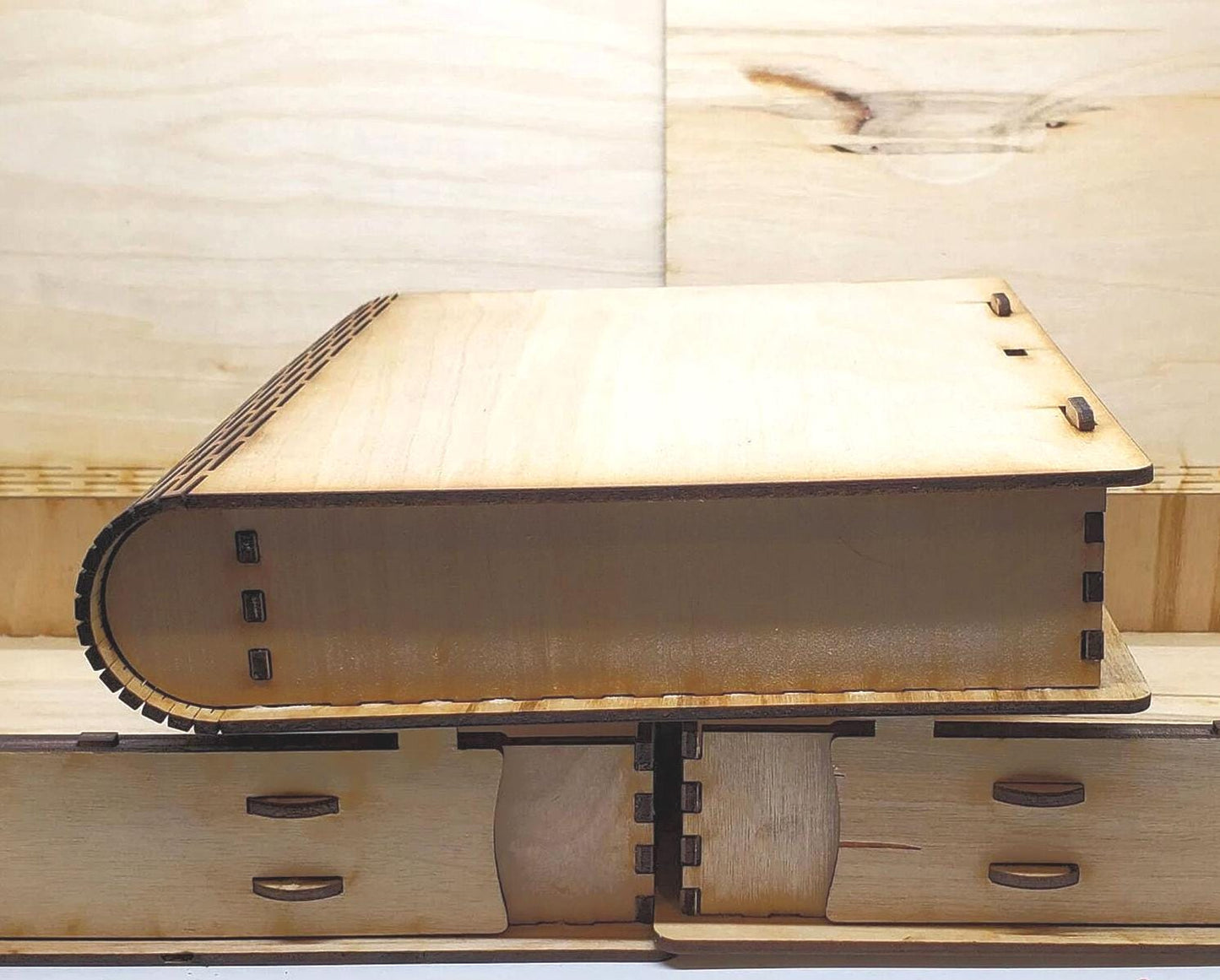 Get your Laser-Cut Birch MDF Secret Book Box with Sliding Latch and Living Hinge Design for Tools, Gifts, Keepsakes, or Hidden Stash Storage