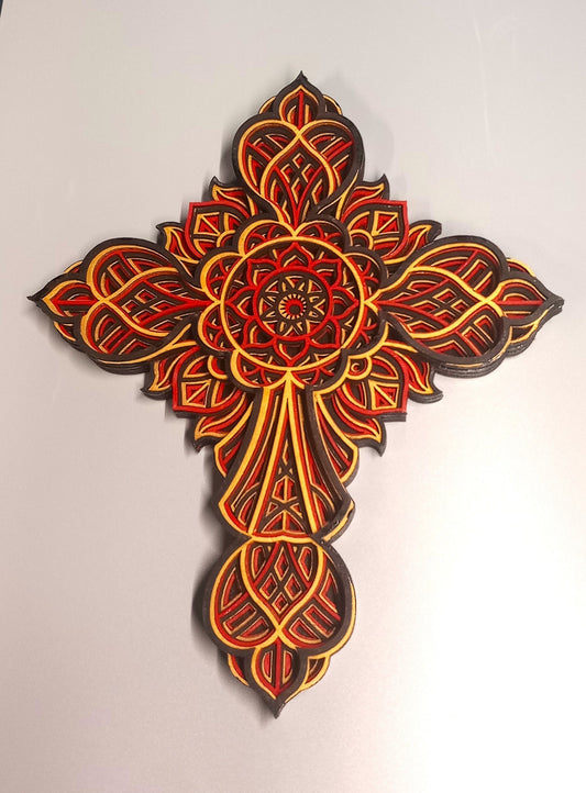 The Mandala Cross 7-layers, a beautiful crucifix cross as a perfect gift for remembering a loved one family or friends. Wall cross display.