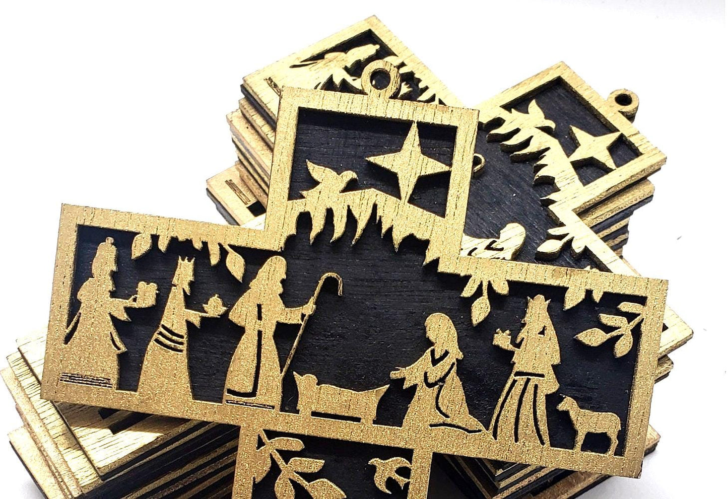 Great Gift Idea! Gold and Black Nativity Scene Cross Ornament, Elegant Laser-Cut Christmas Decoration for Tree Display or Holiday Gifting