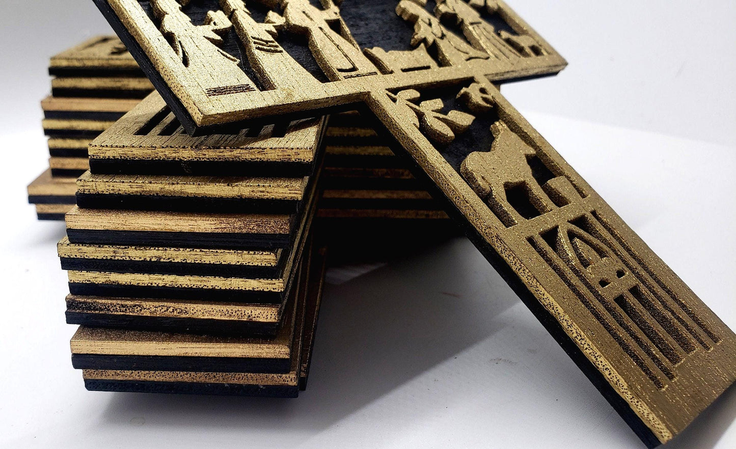 Great Gift Idea! Gold and Black Nativity Scene Cross Ornament, Elegant Laser-Cut Christmas Decoration for Tree Display or Holiday Gifting