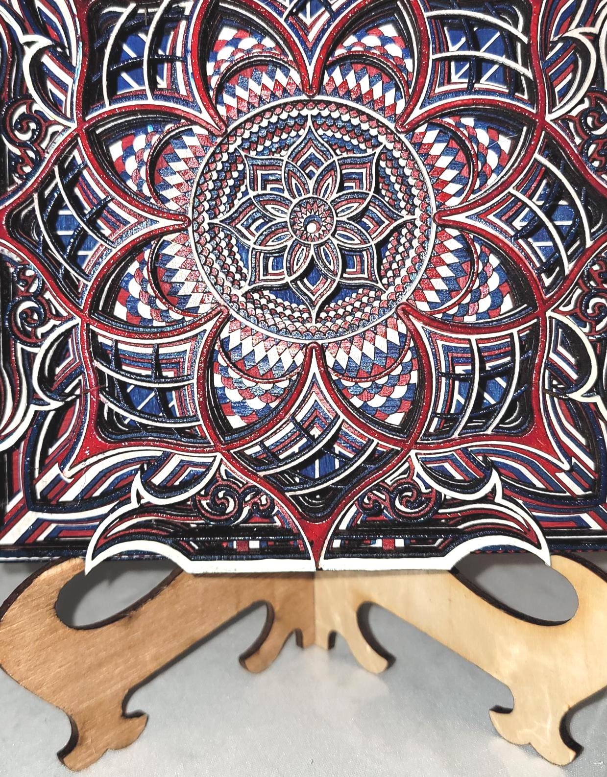 Enchanting Mandala Art Set of Four Hand-Painted Layered Pieces Vibrant Symmetry for Peaceful Home or Office Decor Display.