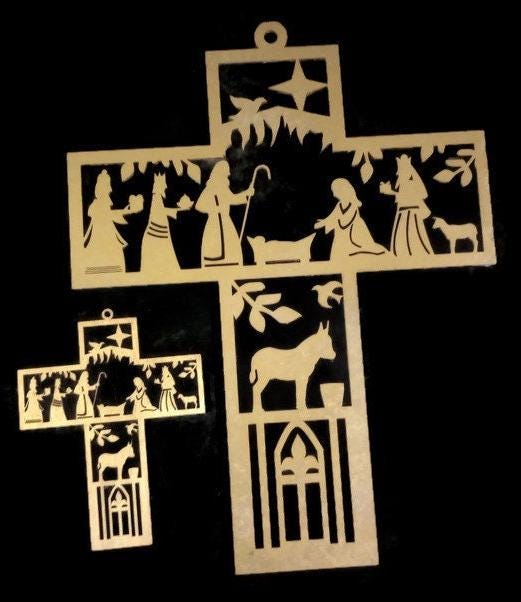NOW-NEW Door Hanger Christmas Nativity Cross welcome sign - Nativity Scene Cross. Christ in the manger depicted on this Nativity Scent gift!