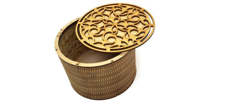 Elegant Round Wood Potpourri Box – Features a Living Hinge Lid for a refined, aromatic gift that blends beauty with craftsmanship. Buy today
